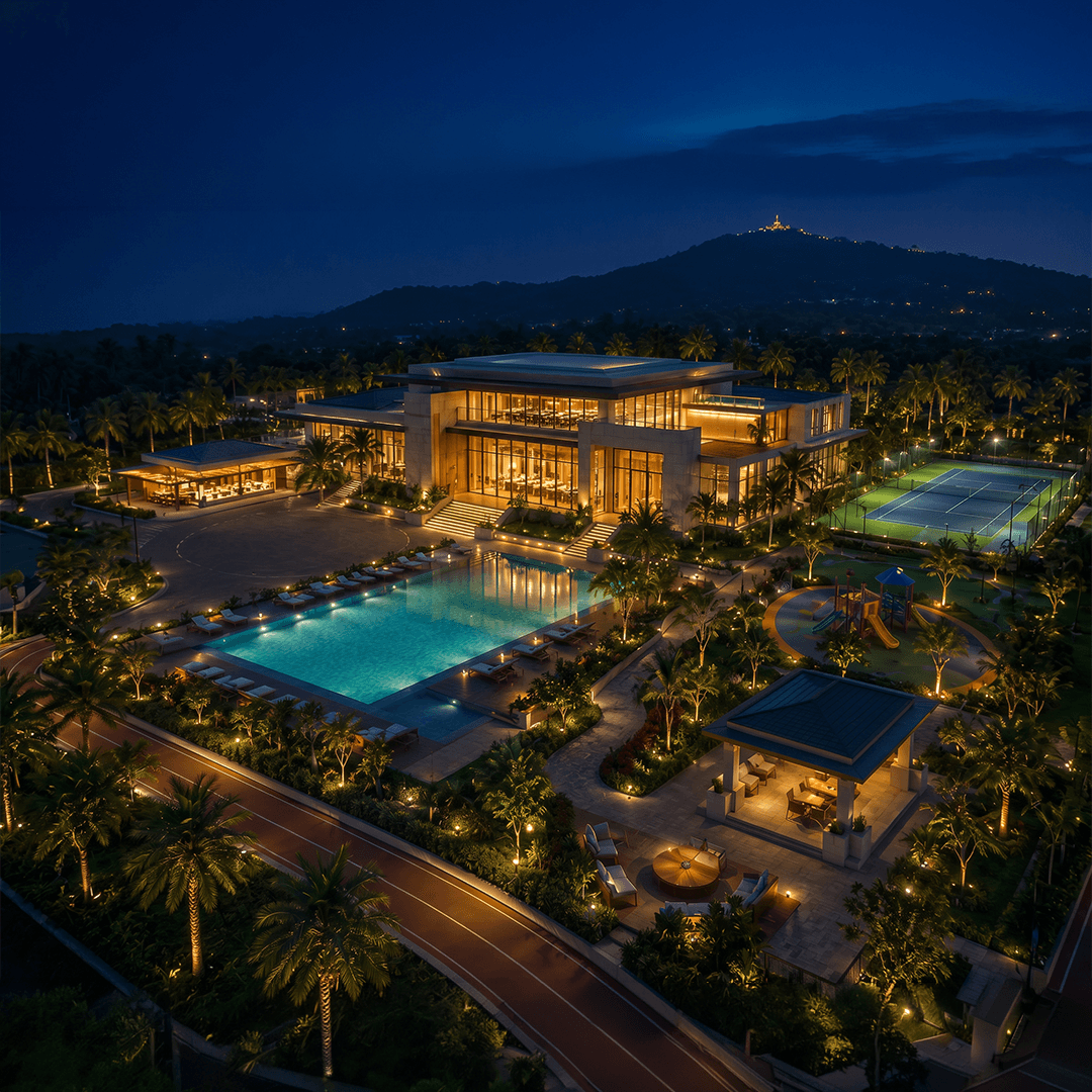 Clubhouse pool by night