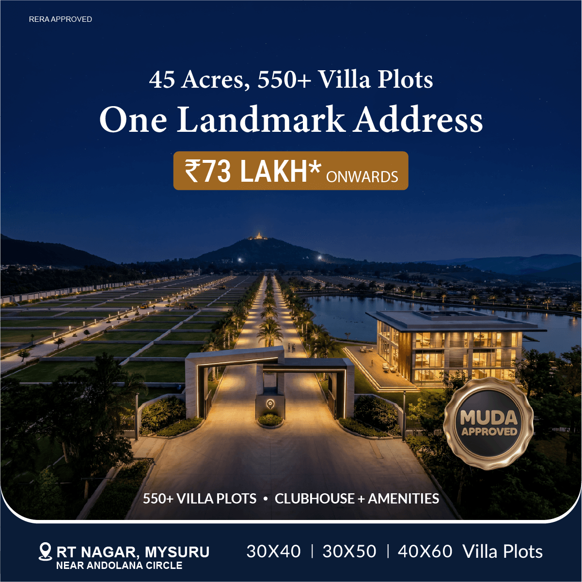 45 Acres, 550+ Villa Plots — One Landmark Address